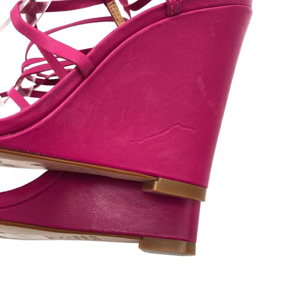 Schutz Deonne Strappy Fuchsia Wedge Leather Sandals Ankle Strap Size 7 B - Picture 6 of 10